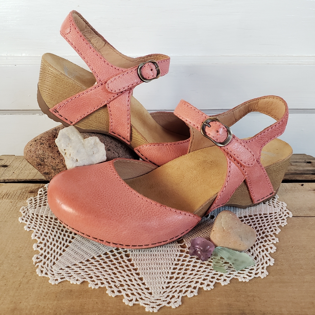 Pink Dansko Tiffani Strappy Clog Sandal Maryjane Milled Burnished Coral 37 38 40